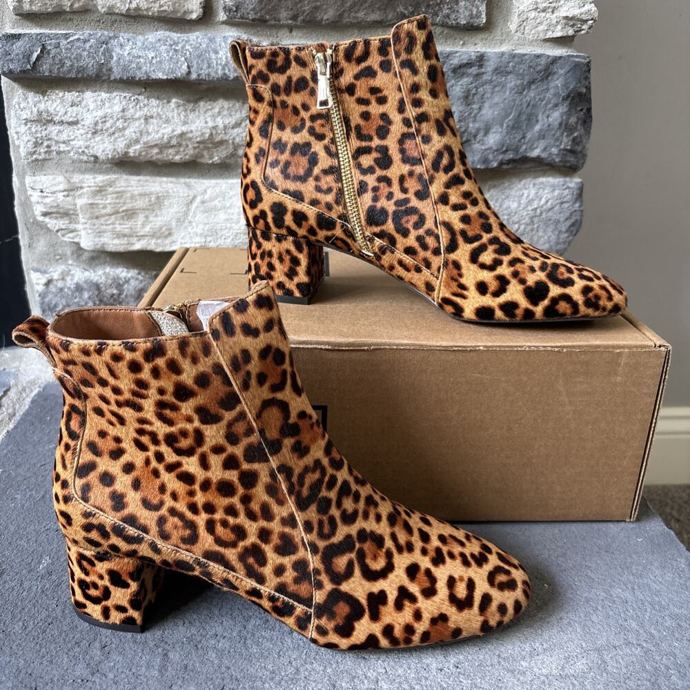 New Jack Rogers Berkley Calf Hair Leopard Zipper Ankle Booties Women’s Size 8.5